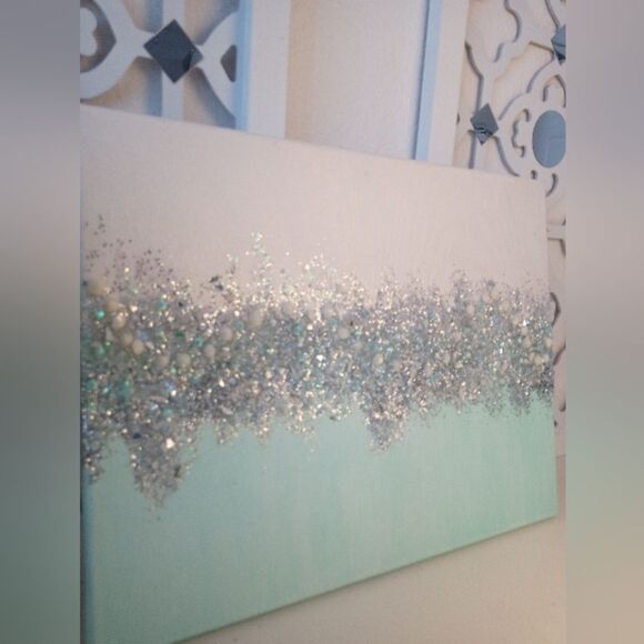 Original Glittery Abstract Seafoam Green  Glam Painting - Picture 3 of 4